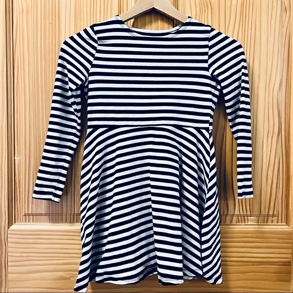 H & M Basic black white organic cotton striped long sleeve knit dress 8 - 10